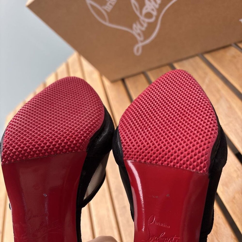 Christian Louboutin Suede Mesh Open-Toe Pumps - Picture 11 of 11